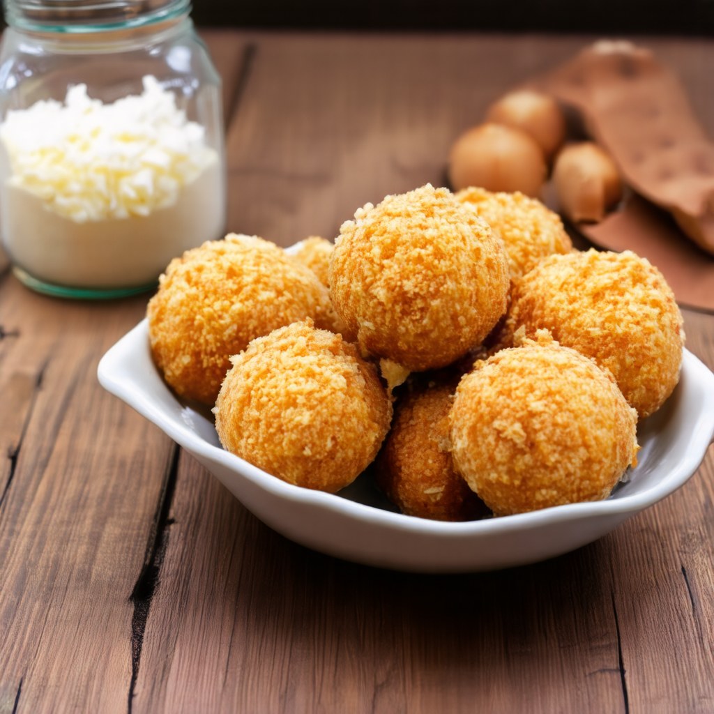 DA-VAE: golden cheese balls on wooden table