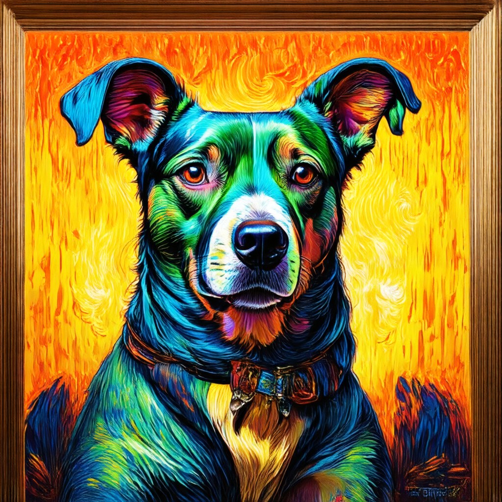 DA-VAE: colorful pop art style dog portrait