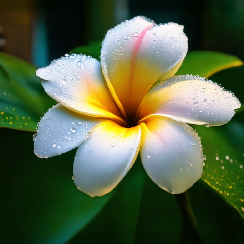 DA-VAE: plumeria flower with dew drops