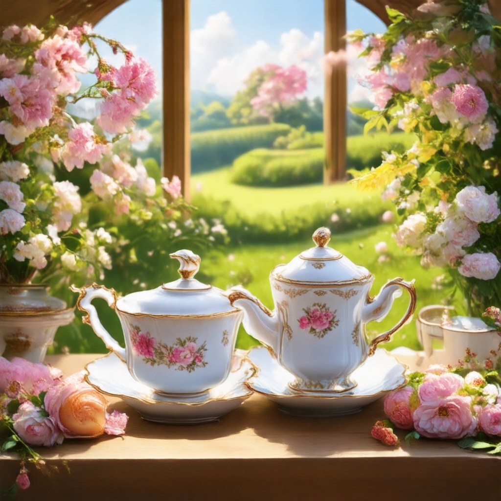 DA-VAE: porcelain tea set with pink roses